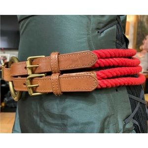 RALPH LAUREN COLLECTION DOUBLE STRAP BRAIDED RED ROPE LEATHER BELT BRASS BUCKLE